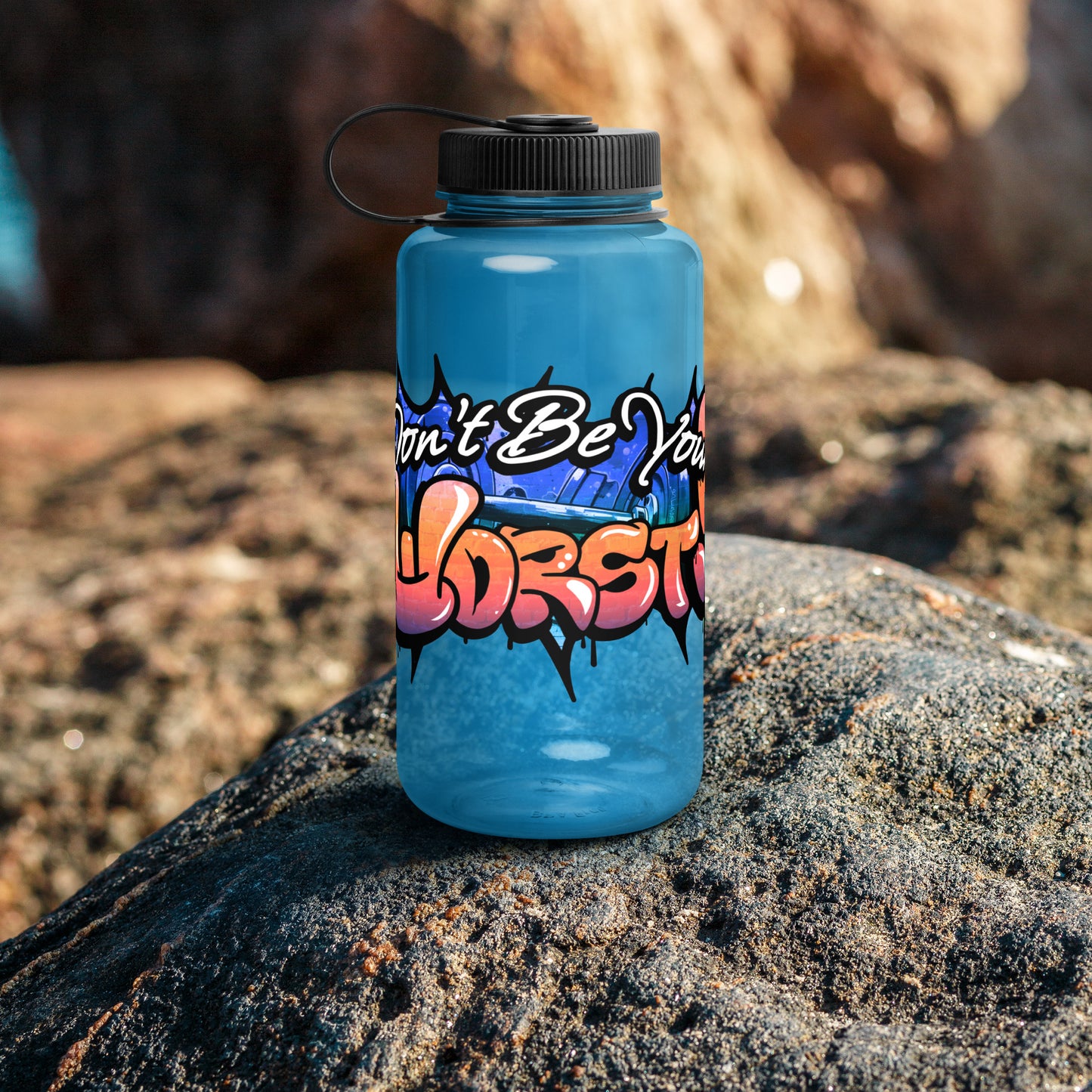 Don't Be Your Worst Graffiti Wide mouth plastic water bottle